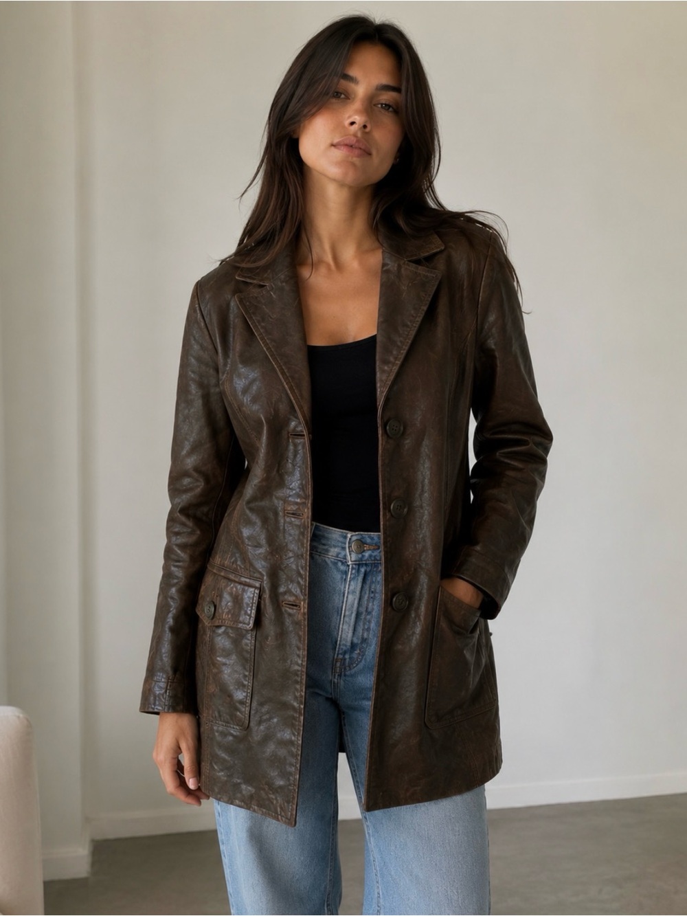 Vintage olive green Danier leather jacket
